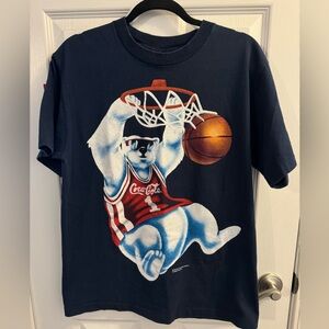 Vintage 1995 Coca Cola Polar Bear Slam Dunk Basketball Tshirt